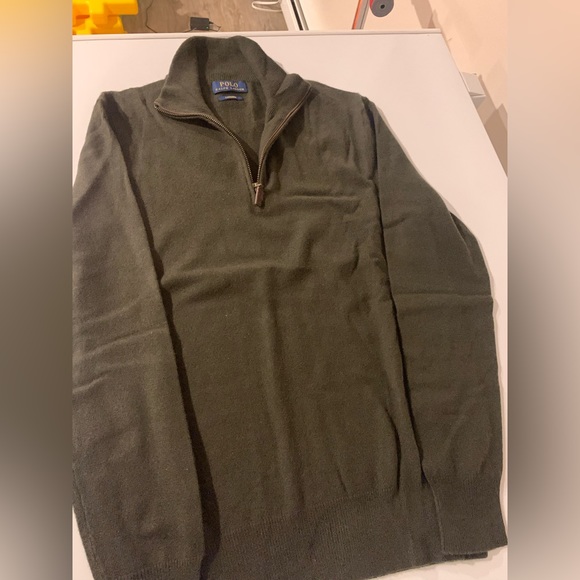 Ralph Lauren Hunter Green Cashmere V-neck Zip Up - Picture 2 of 2